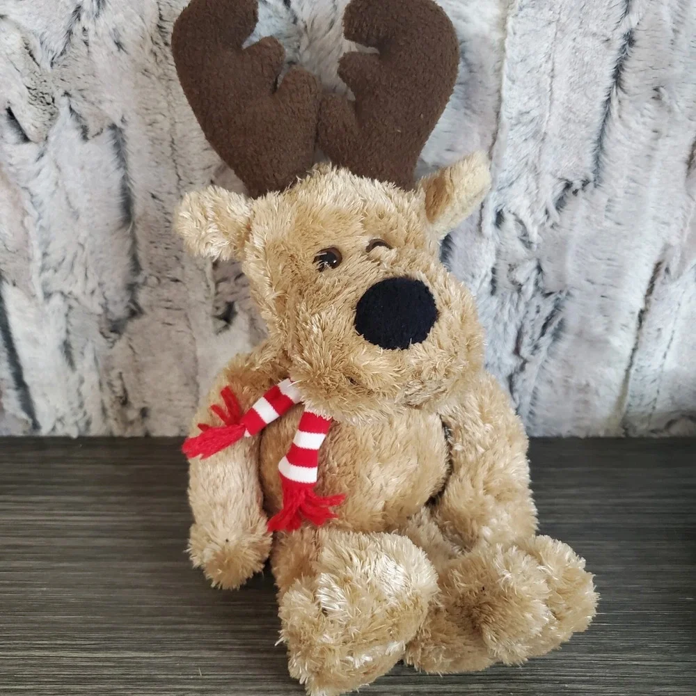 Animal Adventure Brown Reindeer 13' Plush Red Antlers Plus Cozy Scarf Christmas